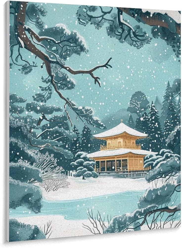 Amazon | 大雪の金閣寺の風景画 数字キットによる絵画 数字油絵 雄大な