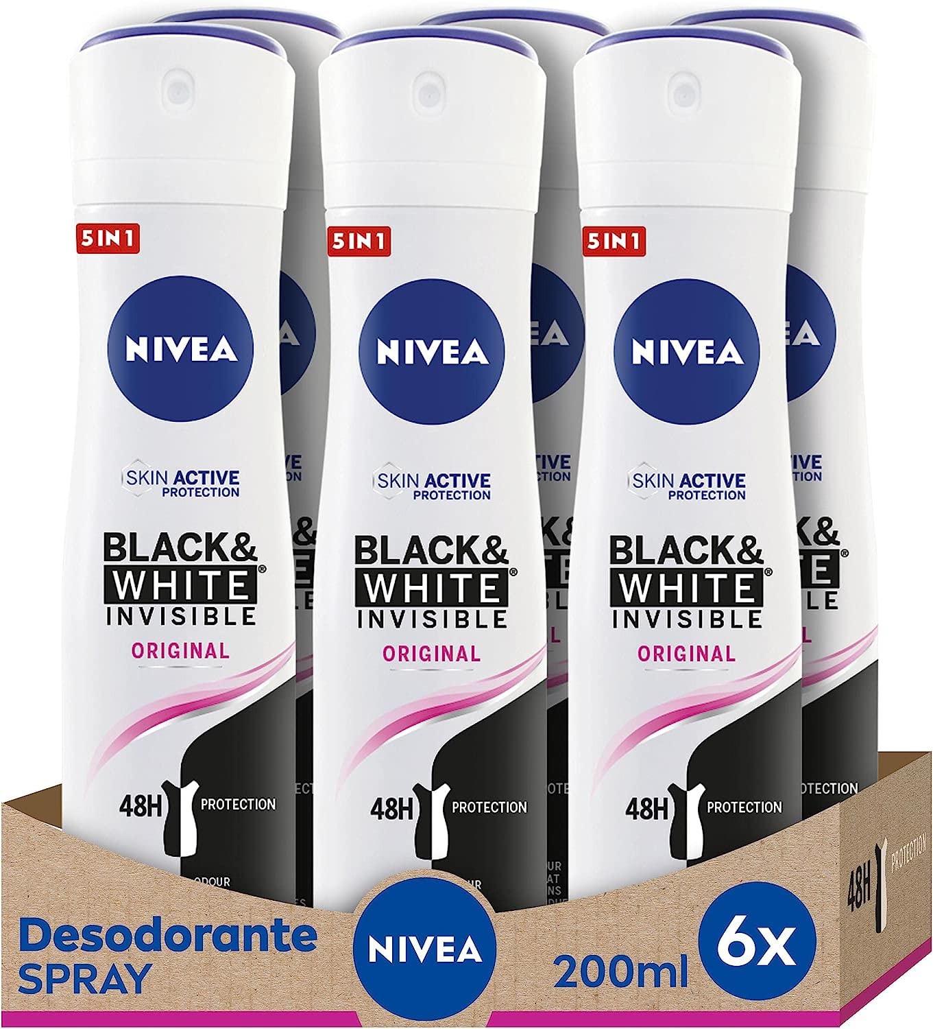 NIVEA Black & White Invisible Original Spray 6 Pack (6 x 200 ml