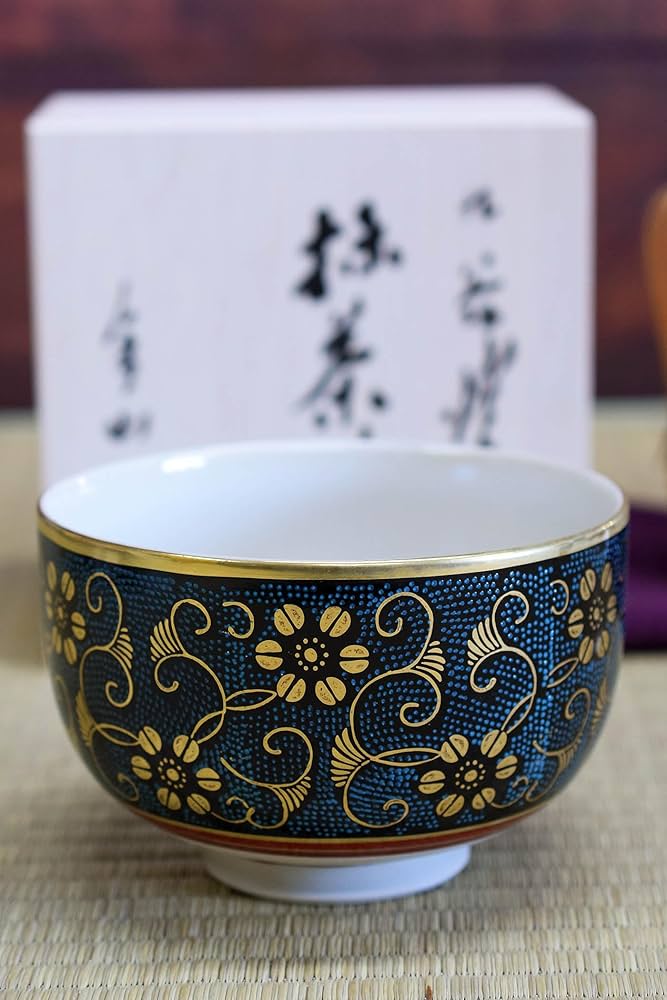 Amazon.co.jp: 抹茶碗 陶器 茶器 九谷焼 抹茶茶碗 青粒鉄仙 ブランド