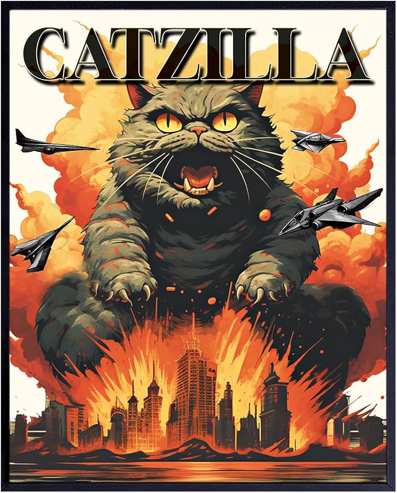 Amazon.com: Funny Cats Wall Art & Decor - Catzilla - Black cat