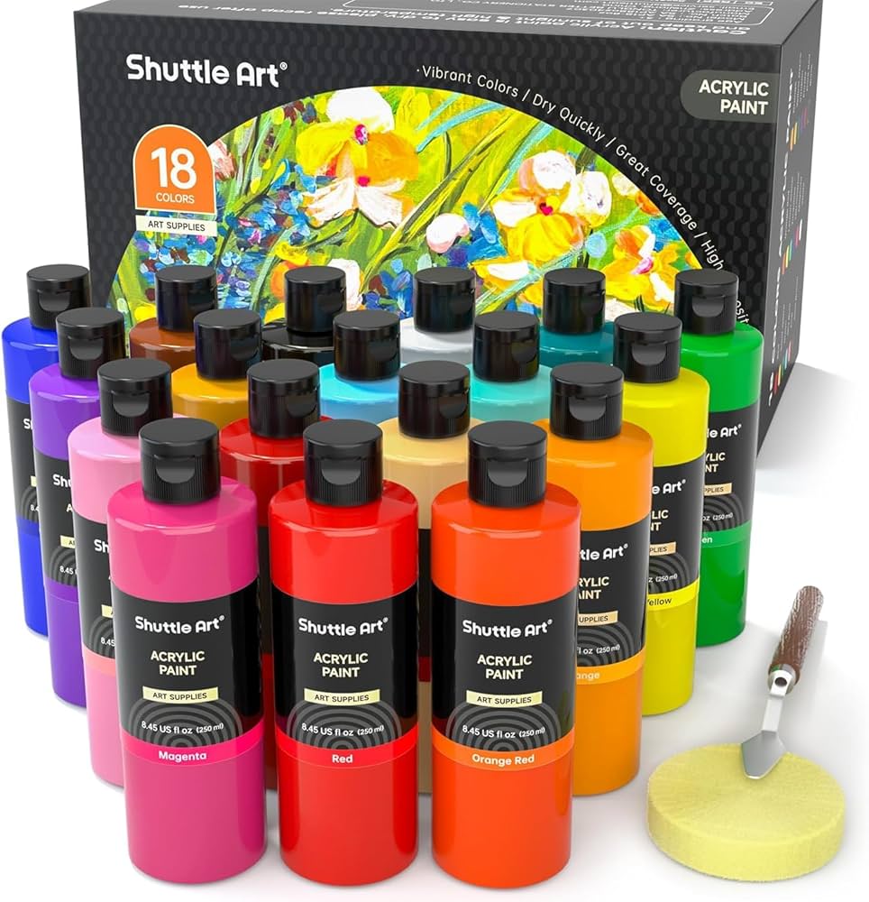 Amazon | Shuttle Art アクリル絵の具 18色 250ml 大容量 絵の具セット