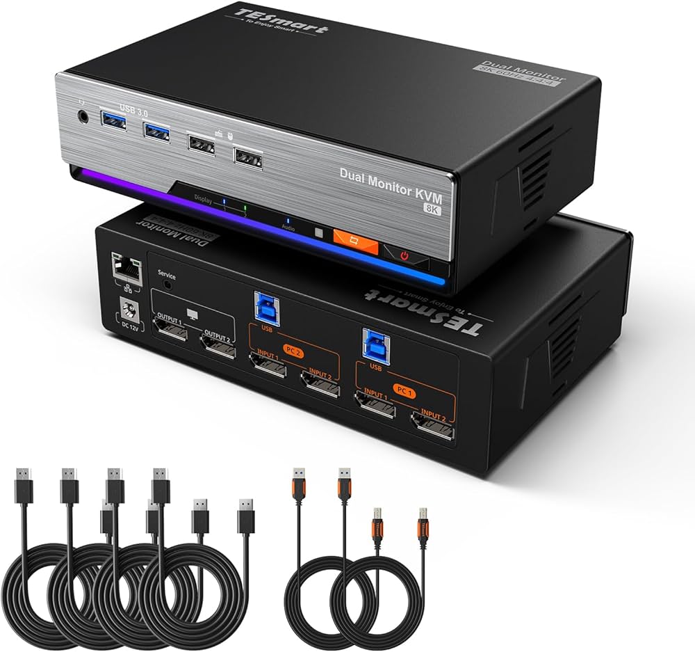 Amazon.co.jp: TESmart DisplayPort KVMスイッチ 8K@60Hz 2入力2出力 2