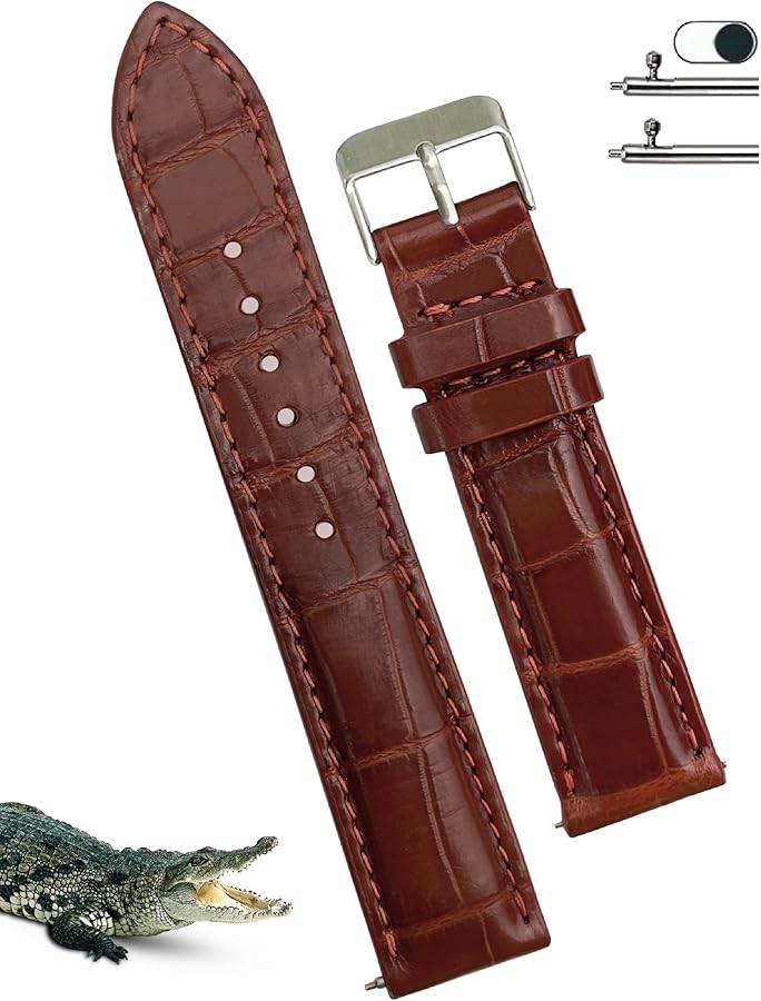 Amazon | [vietnamcreations] 20mm ブラウン クロコダイル腕時計ベルト
