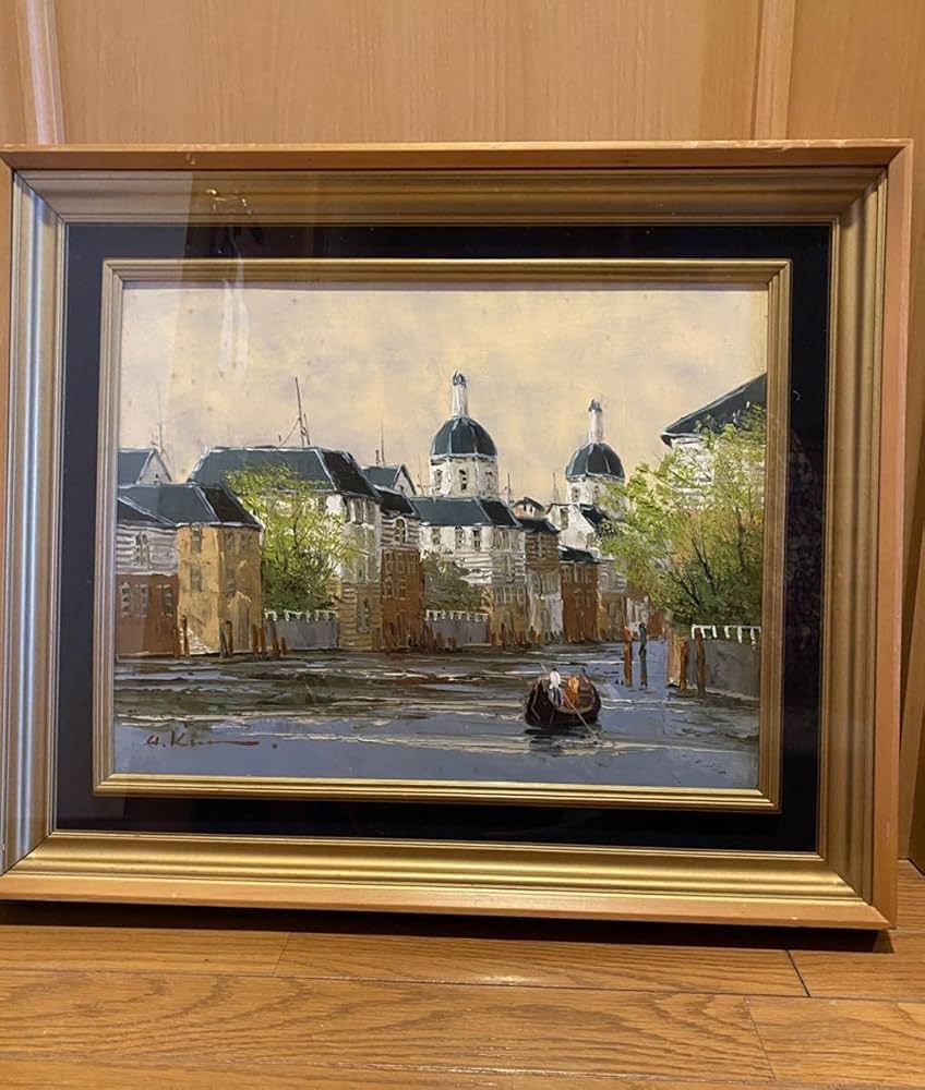 Amazon.co.jp: 黒沢久「ベニスゴンドラ」外国の風景日本画家油絵絵画