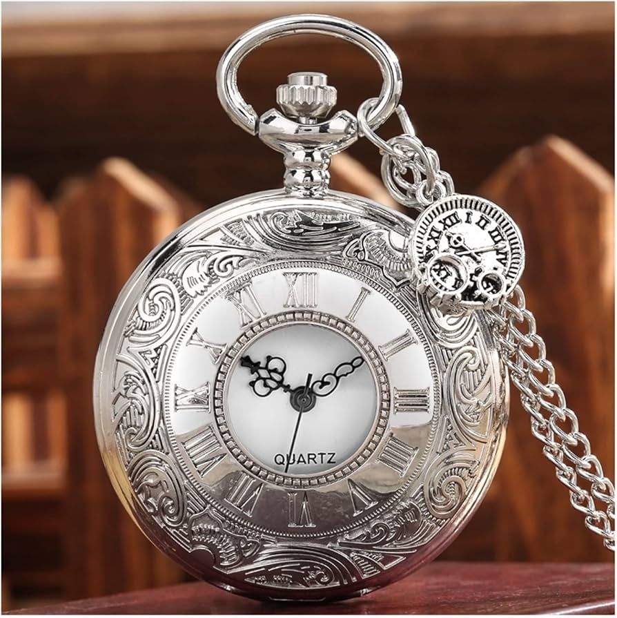 Amazon.co.jp: 懐中時計 シルバーの懐中時計ネックレスクォーツローマ