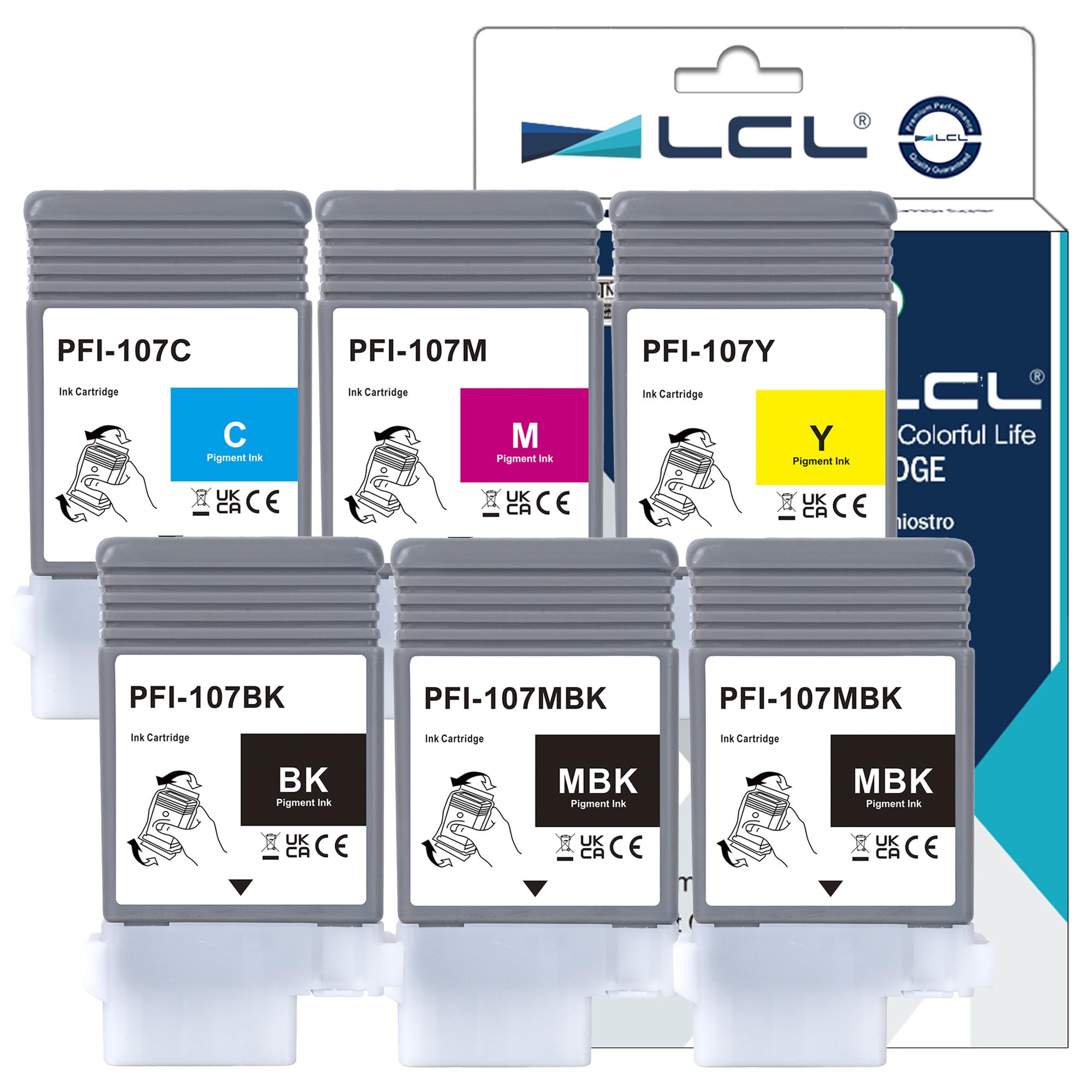 LCL PFI-107 PFI107 130-ml Ink Cartridge Replacement for Canon PFI