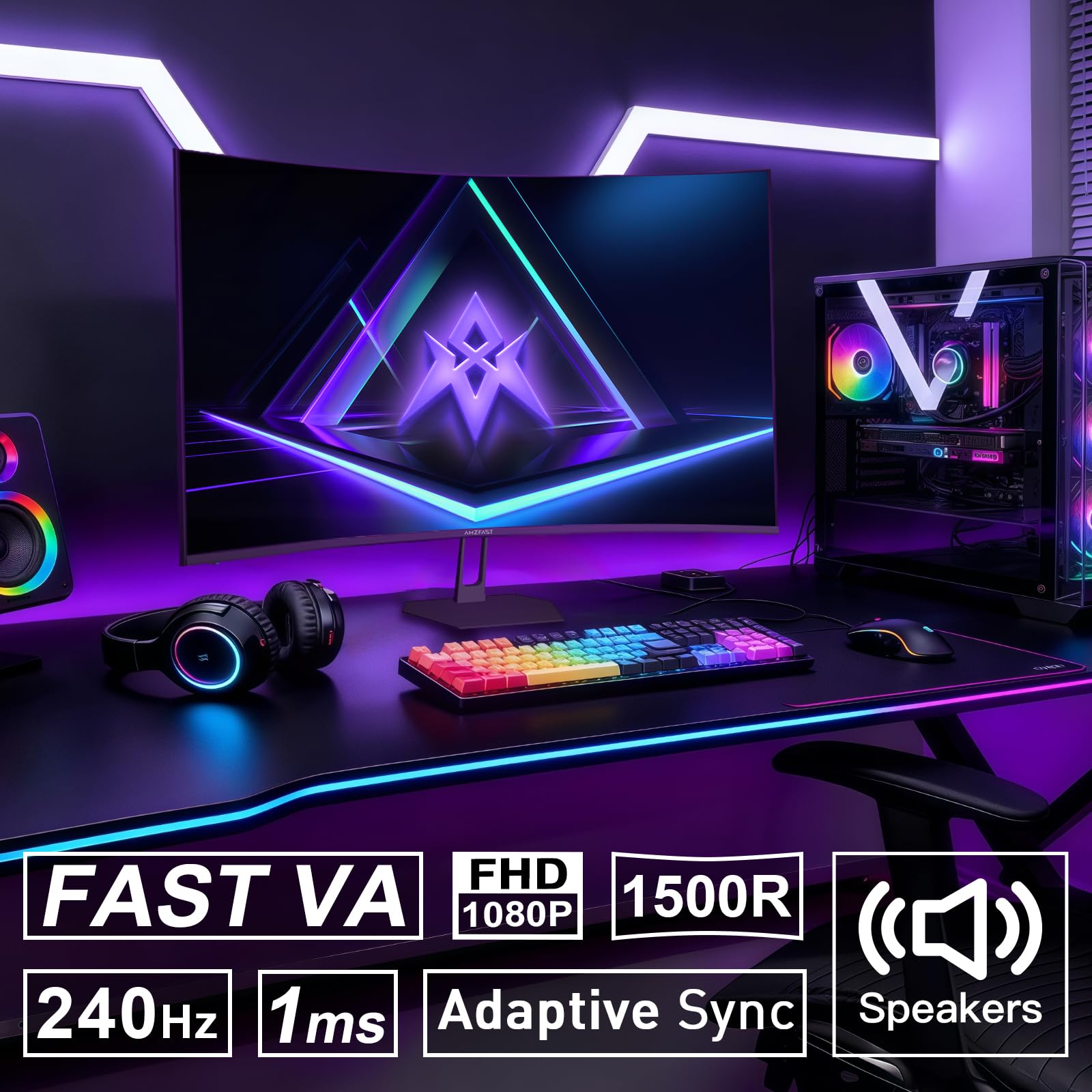 Amazon.com: Amzfast 27 inch 240Hz Curved Gaming Monitor, FHD 1080P