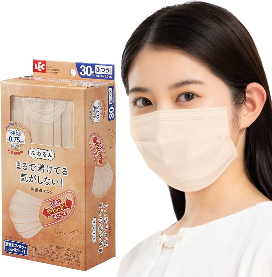 Amazon.co.jp: レック 極細耳ひも マスク ふわるん (ふつうサイズ 30枚