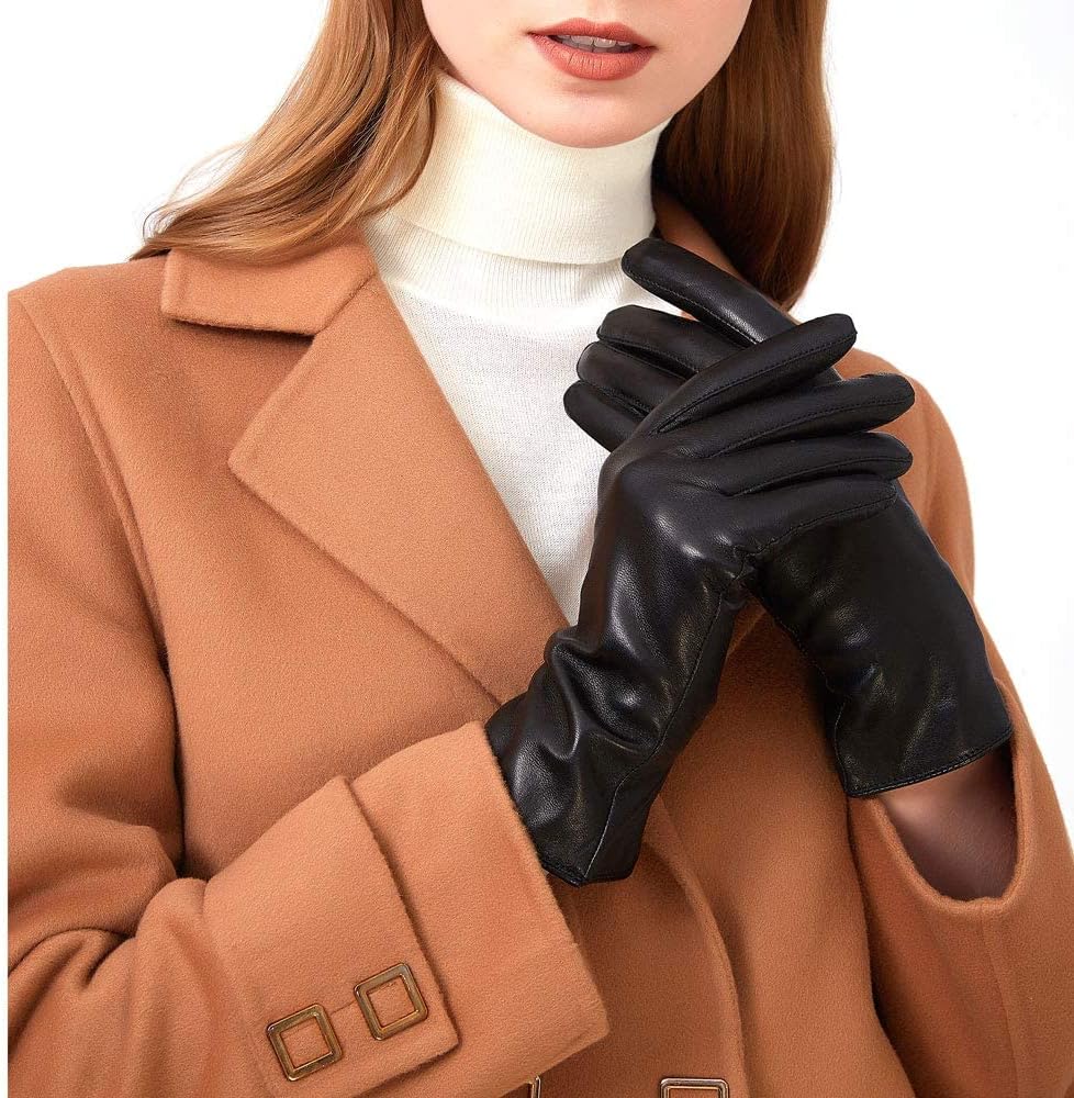 ZLUXURQ Luxury Italian Soft Leather Gloves for Women in Black