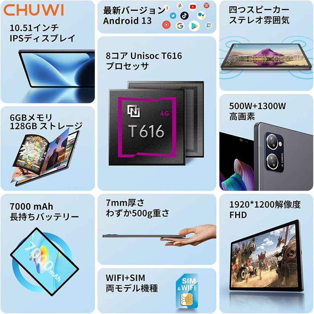 Amazon.co.jp: Android 13 タブレット Hipad XPro、10.51インチ wi-fi