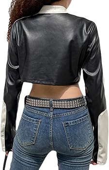 Amazon.com: Women Y2K Cropped Leather Jacket Sexy Korean Zipper