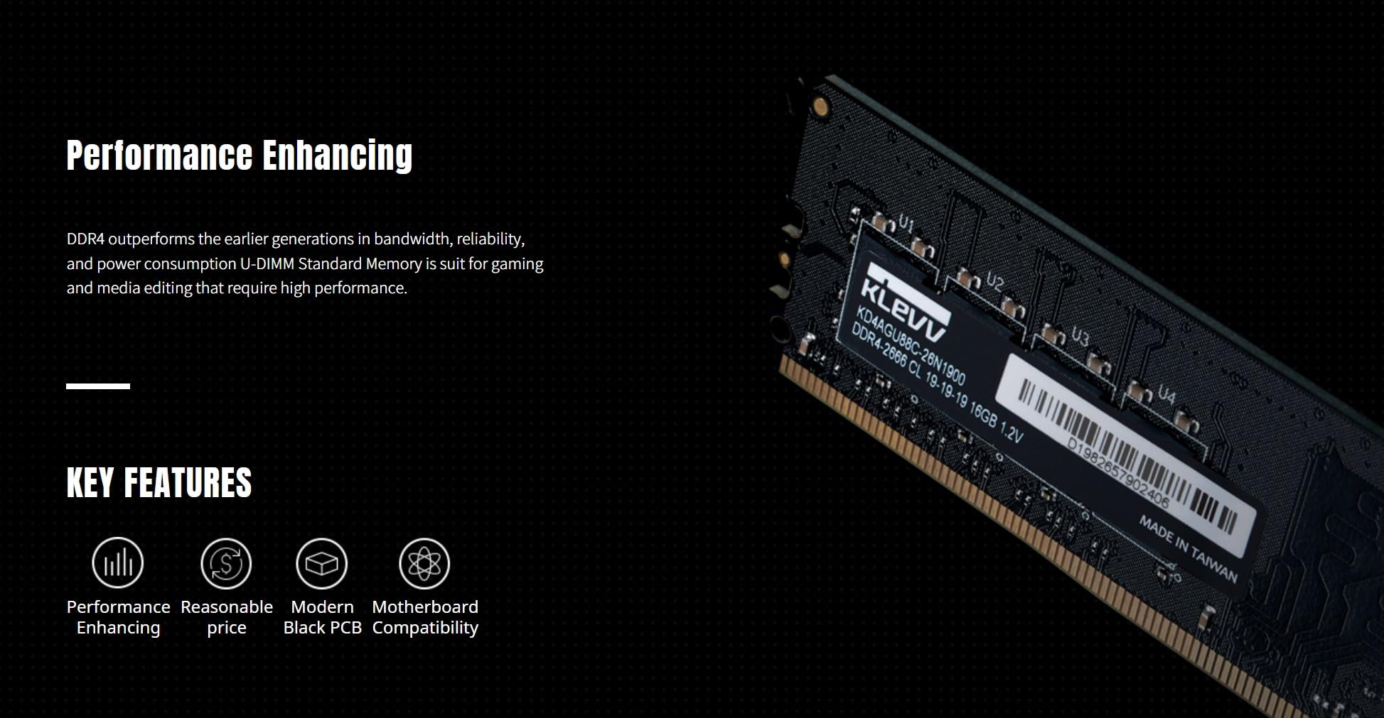 KLEVV DDR4 16GB (1x16GB) 3200MHz CL22 1.2V UDIMM Desktop Ram