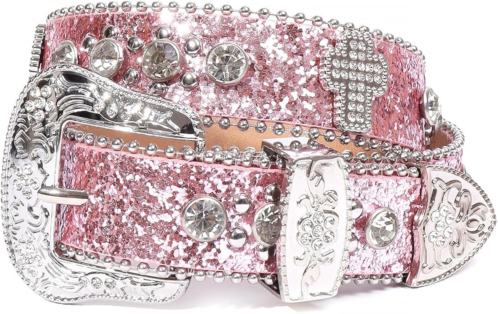 Amazon | YLYSLFC PUレザーベルト ウエスタンレザーベルト、キラキラ