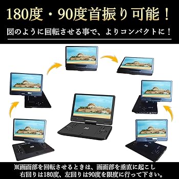 Amazon | ポータブルブルーレイプレーヤー 12インチ 大画面 180度回転