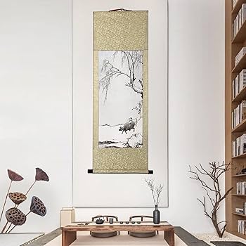 Amazon.co.jp: 肉筆 手描き 水墨画 掛け軸/牧童/山水画 掛軸 四尺四