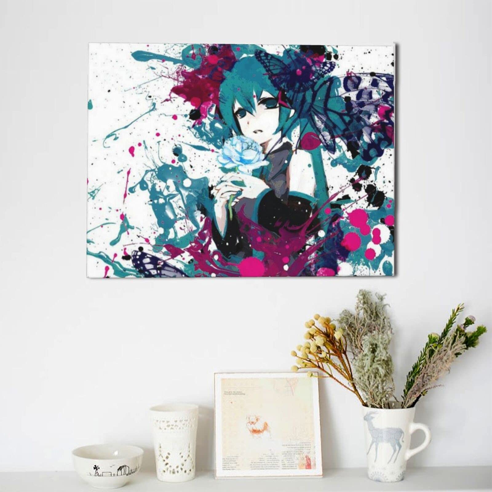 Amazon.co.jp: 初音ミク キャラクター抽象絵画 壁画 装飾 手描きの油絵