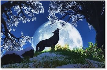 Amazon.co.jp: 絵画 満月の狼の遠吠えインテリア 絵画 動植物の自然