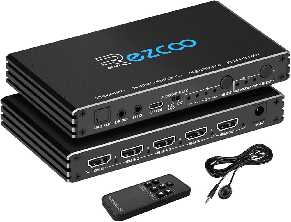 Amazon.com: HDMI Switch 8K 4x1 120Hz 48Gbp, HDCP 2.3,ARC,VRR,CEC