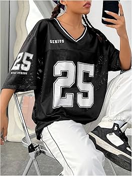 SOLY HUX Women's Y2k Baggy T-Shirts V Neck Half Sleeve Sportswear