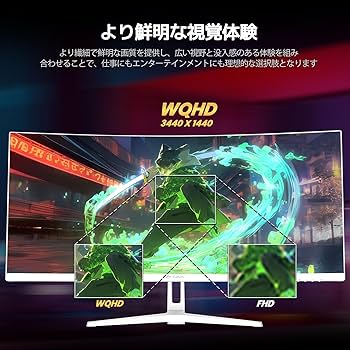 Amazon.co.jp: CRUA ゲーミング モニター 34インチ 白 ホワイト 21:9