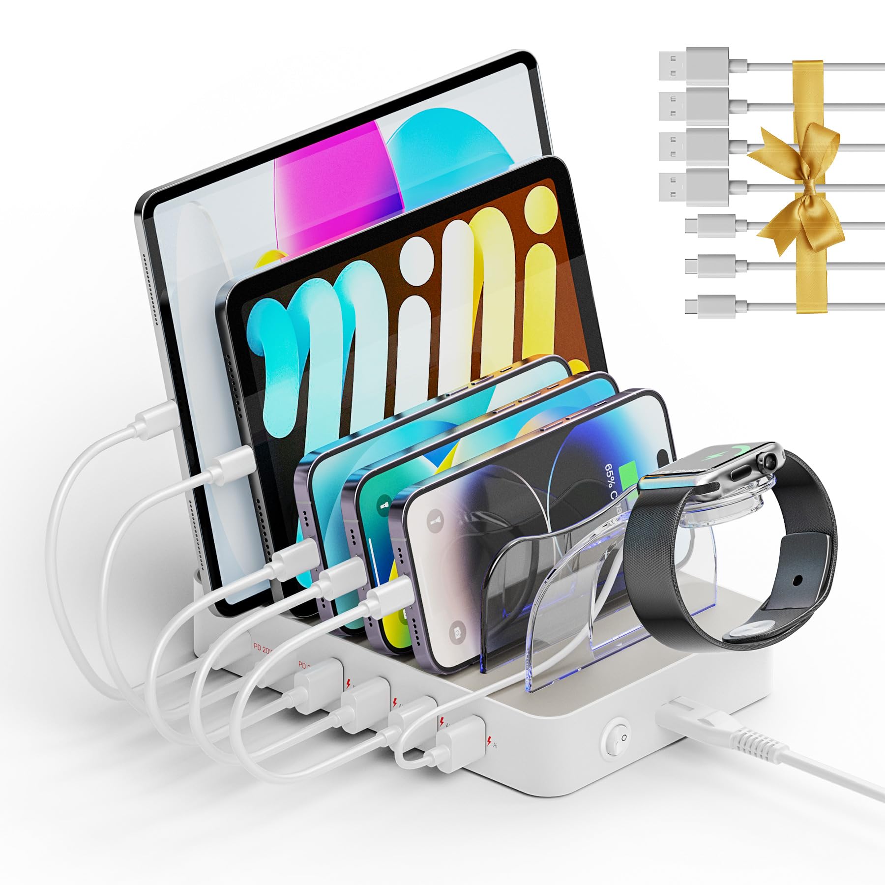 Amazon | Alxum 60W 6ポート 2*PD 20W USB C充電ステーション 複数台 4