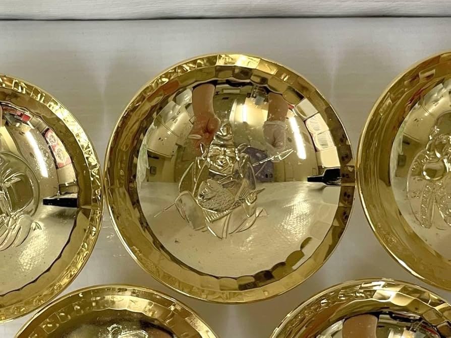 Amazon.co.jp: 七福神 金杯 8点セット 24KGP 直径6.5cm 高さ3cm 盃