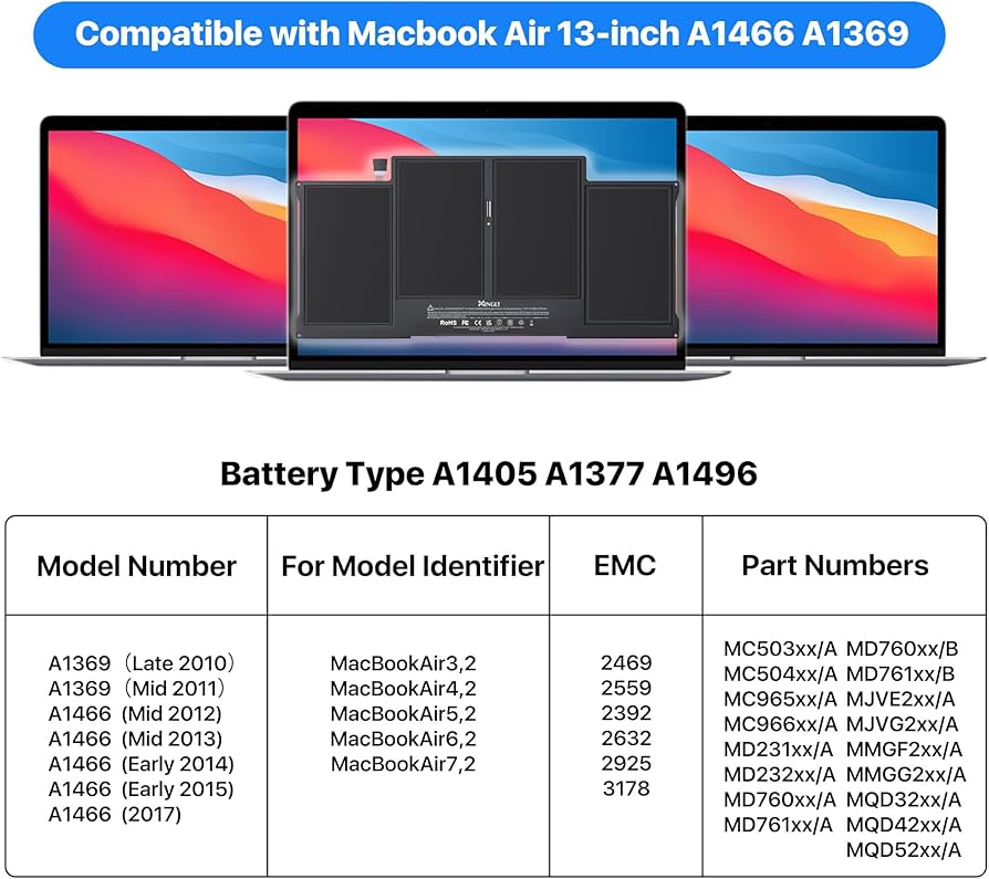 Amazon.com: XINGLT Replacement Laptop Battery for MacBook Air 13