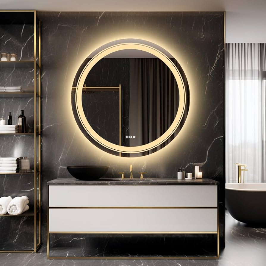 Amazon.co.jp: Susire 洗面台 鏡 丸 ledライト付き 大型 女優ミラー