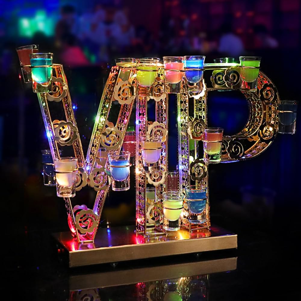 Amazon｜FSJKZX テキーラ観覧車LED VIP型ガラス酒杯スタンド、24個の
