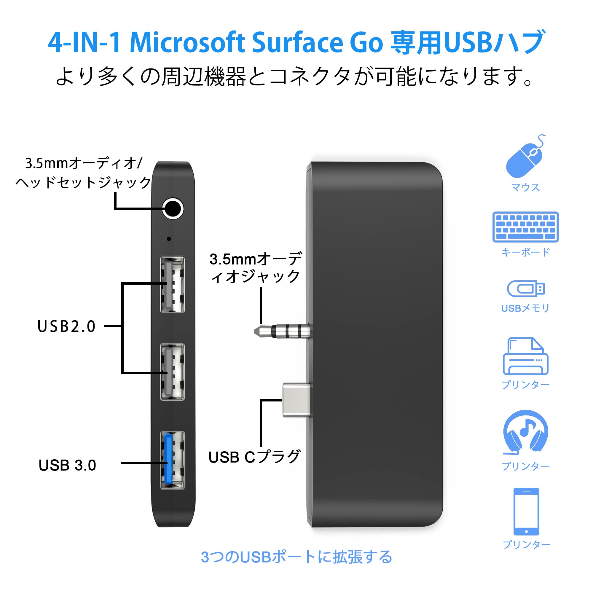 Amazon | Microsoft Surface Go専用 USBハブ Surface Go 3 3.0ポート