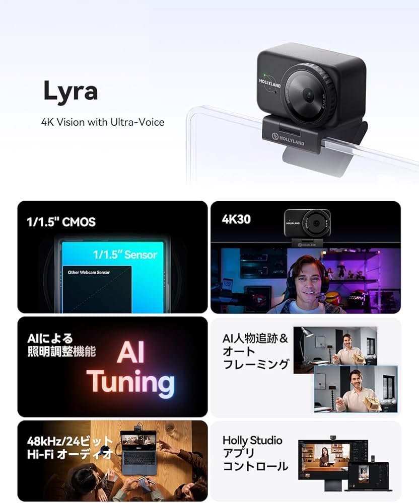 Amazon.co.jp: Hollyland Lyra 4K Webカメラ ウェブカメラ、5000万画素