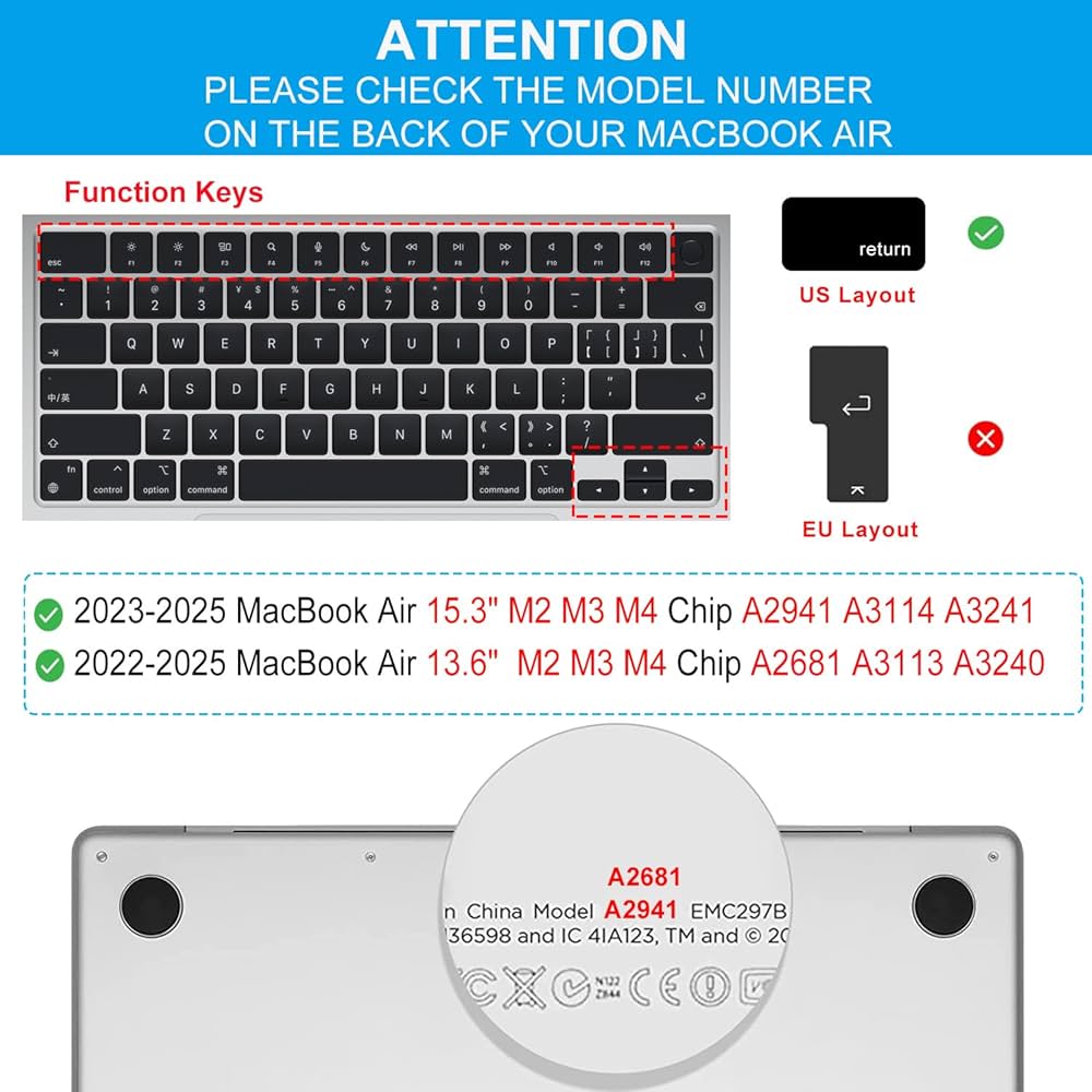 Amazon.com: Keyboard Cover for 2025 2024 2023 MacBook Air 15 inch