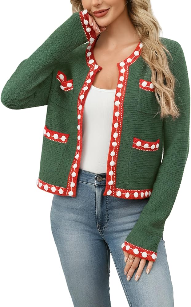 Cropped Cardigan for Women Open Front Jackie O Sweater Jacket