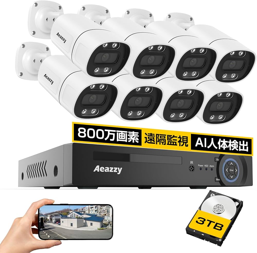 Amazon.co.jp: 【4K/800万画素・双方向通話・3TB HDD内蔵】防犯カメラ