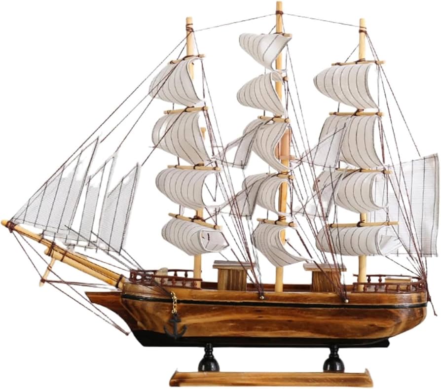 Amazon | 置き物 帆船ストライプ柄の帆布 マリン風 海賊船の模型 帆船
