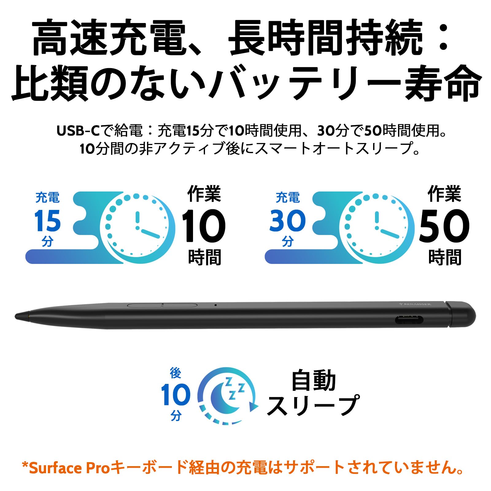 Amazon | 台湾RENAISSER スリム ペン 2、Surface用タッチペン、Surface