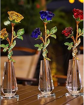 Amazon.co.jp: クリスタルガラス 造花 ガラスフラワー 薔薇 ローズ