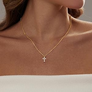 Amazon.com: Zeffy Cross Necklace for Women,18k Gold Plated Pearl