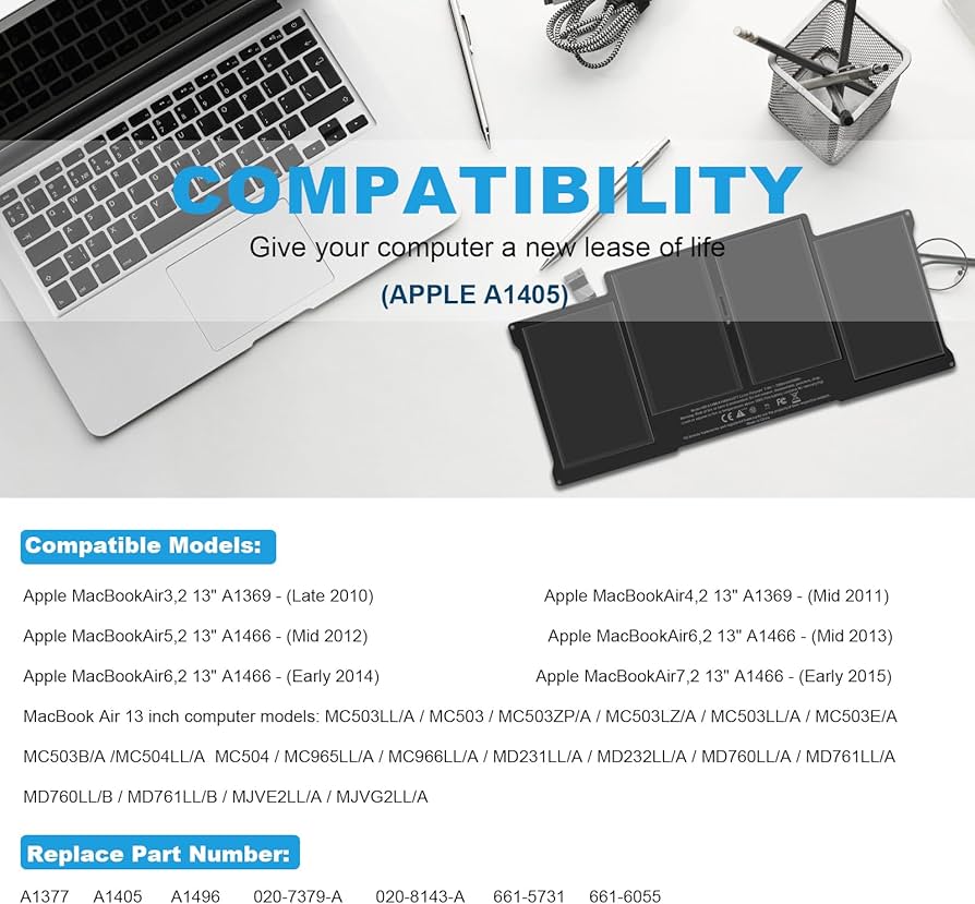 Amazon.com: TREE.NB A1405 A1466 Replacement Laptop Battery for