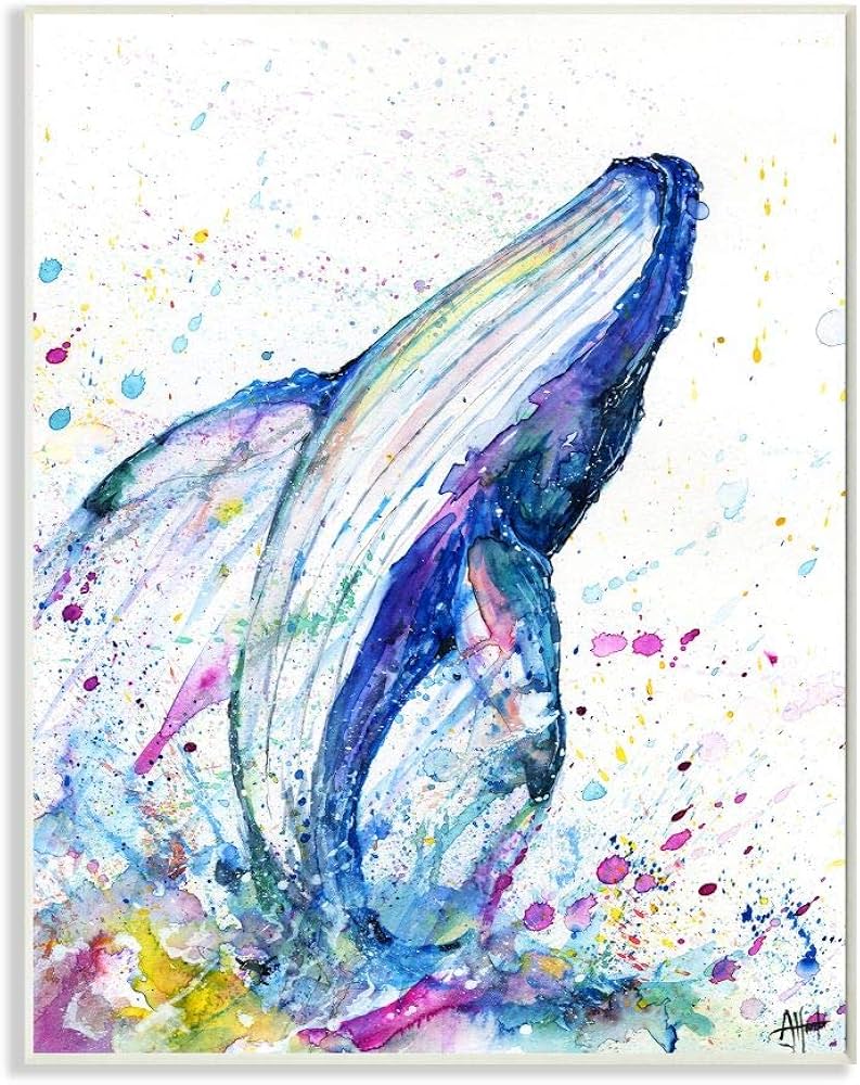 Amazon.co.jp: Stupell Industries カラフルな海のクジラ 動物 水彩画