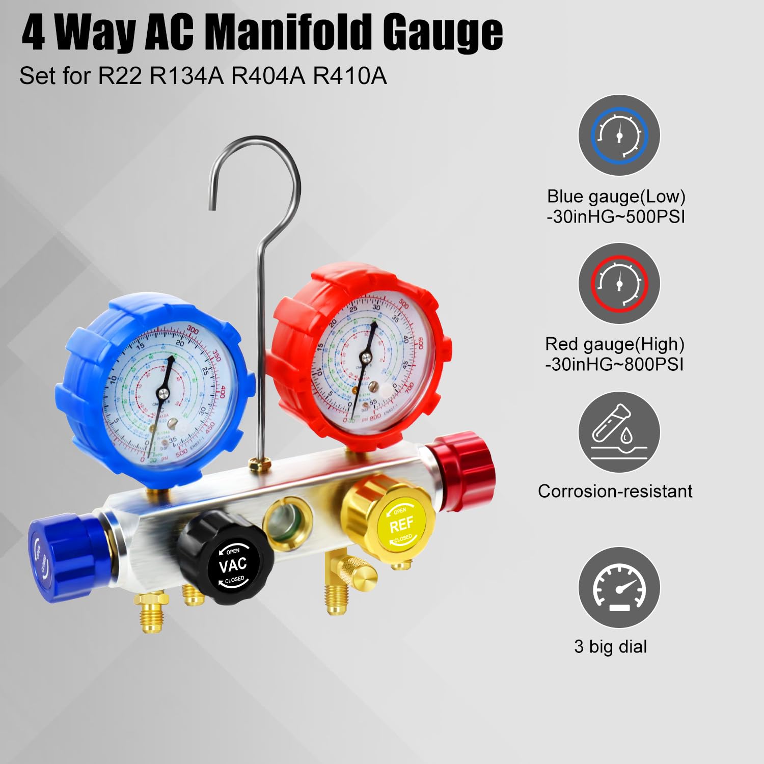Amazon.co.jp: ADAFIRST ACマニホールドゲージセット 4WAY HVAC R134a