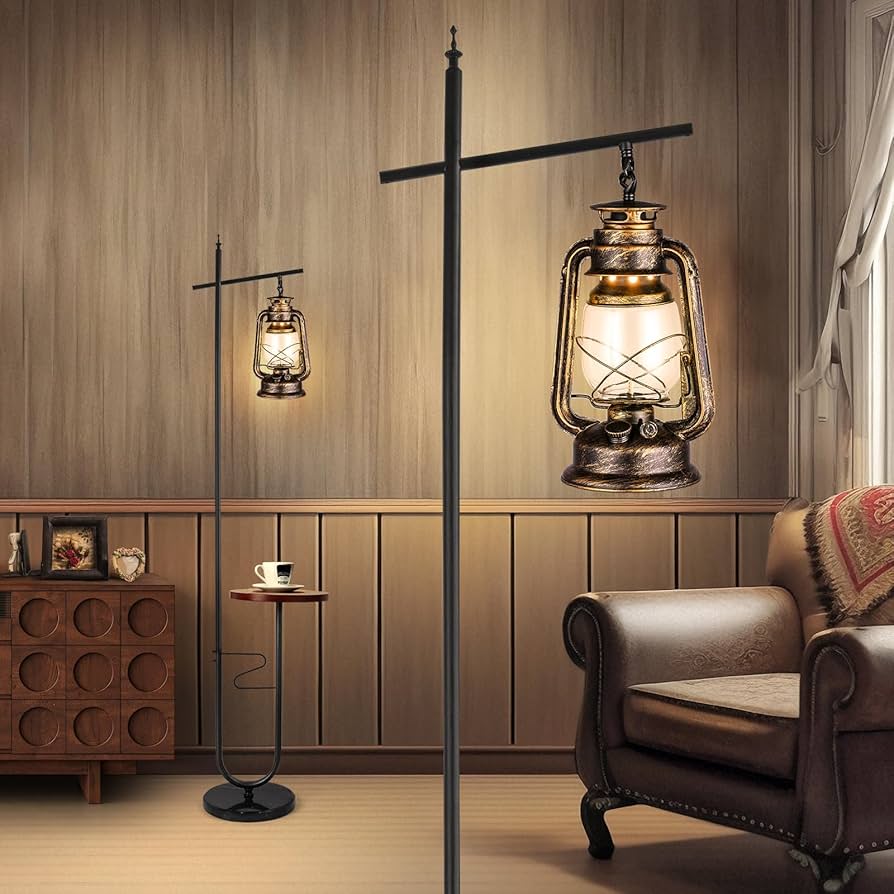 workluurop Vintage Floor Lamp with Table,Classical Lantern