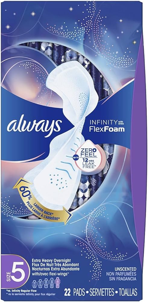 Amazon.com: Always Infinity FlexFoam 女款襯墊,5 號,超重隔夜吸水,無