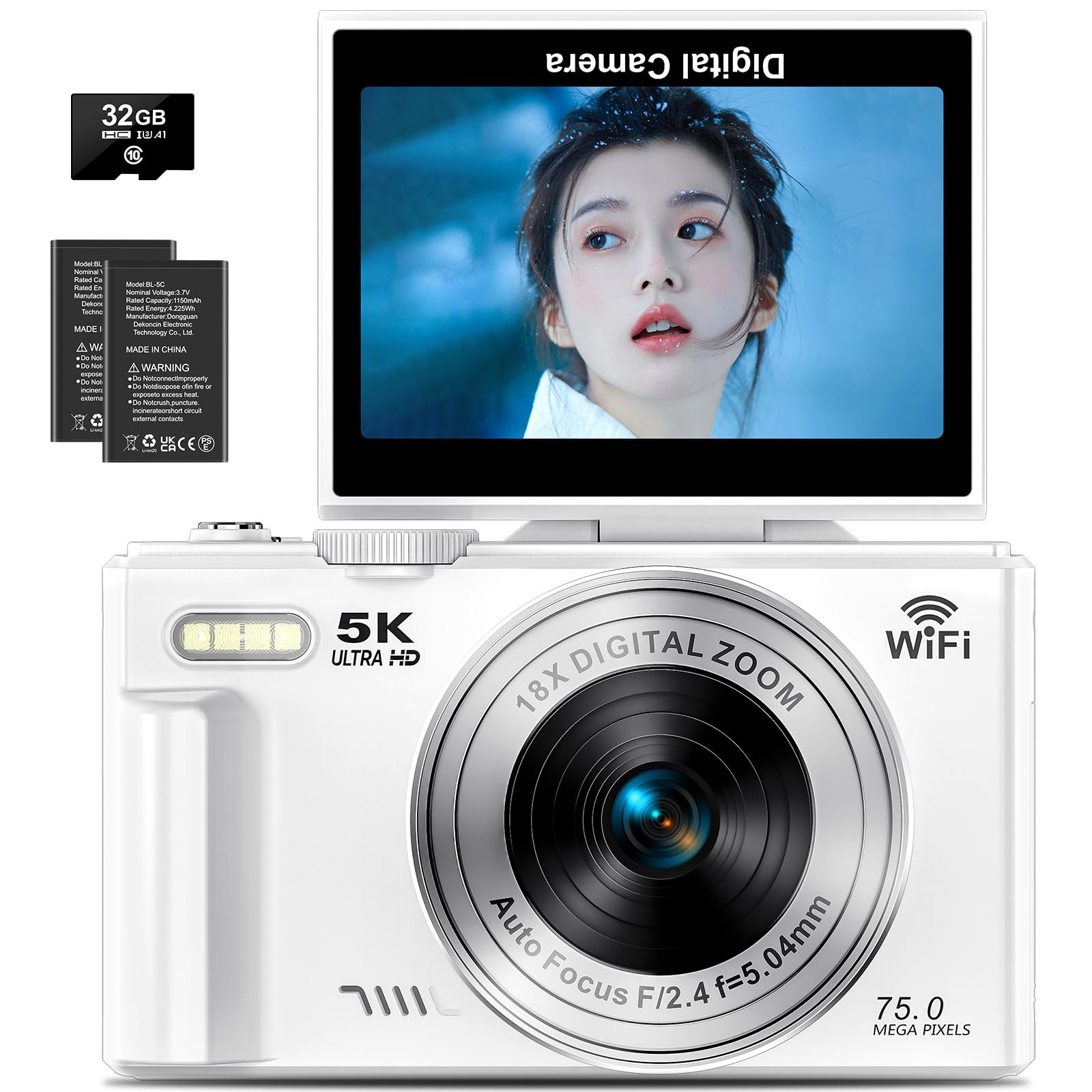 Amazon | デジカメ 5K デジタルカメラ 7500万画素 コンパクトカメラ 18