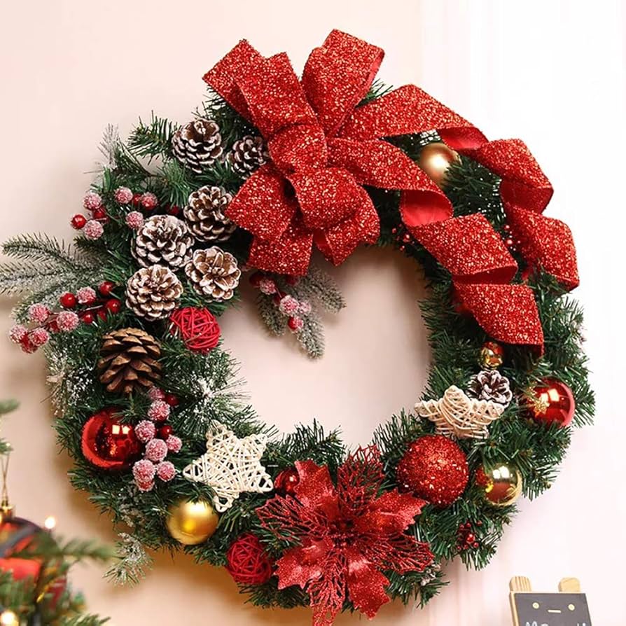 Amazon.co.jp: SCLYX クリスマスリース 40cm オーナメント付 ビッグ