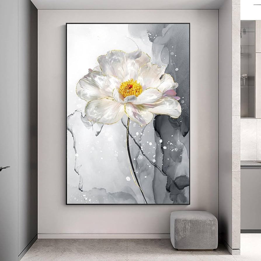 Amazon｜抽象的な水彩画の花のキャンバスの絵画北欧の現代植物の