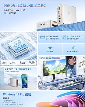 Amazon.co.jp: NiPoGi ミニpc Intel N150初登場 16GB 512GB SSD 2TB