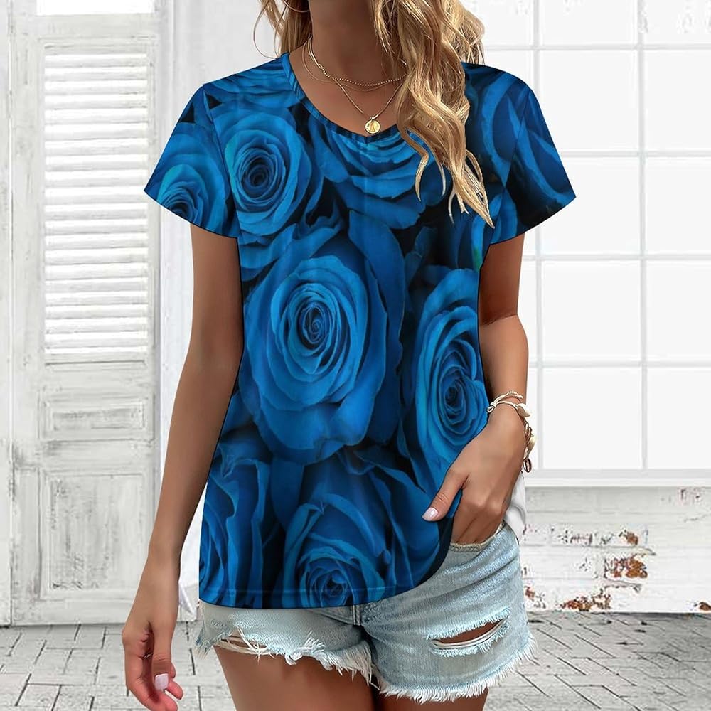 Amazon.com : Beautiful Blue Roses Women''s Tops Summer Fashion