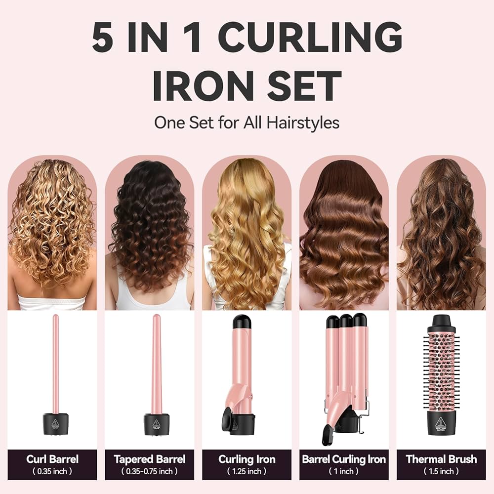 Amazon.com: Maxt 5-in-1 Interchangeable Curling Iron Wand Set with