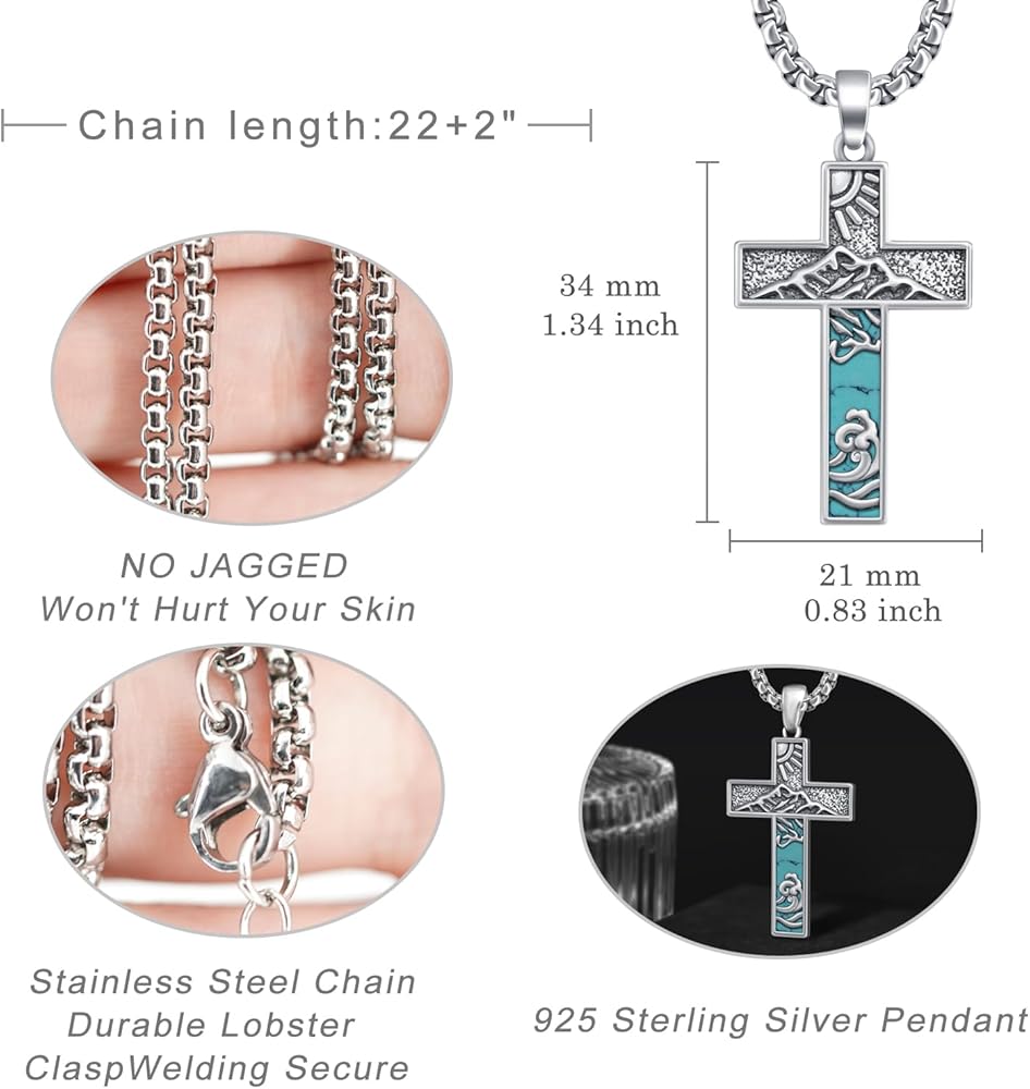 Amazon.co.jp: qielizhu ターコイズクロスネックレス 925スターリング